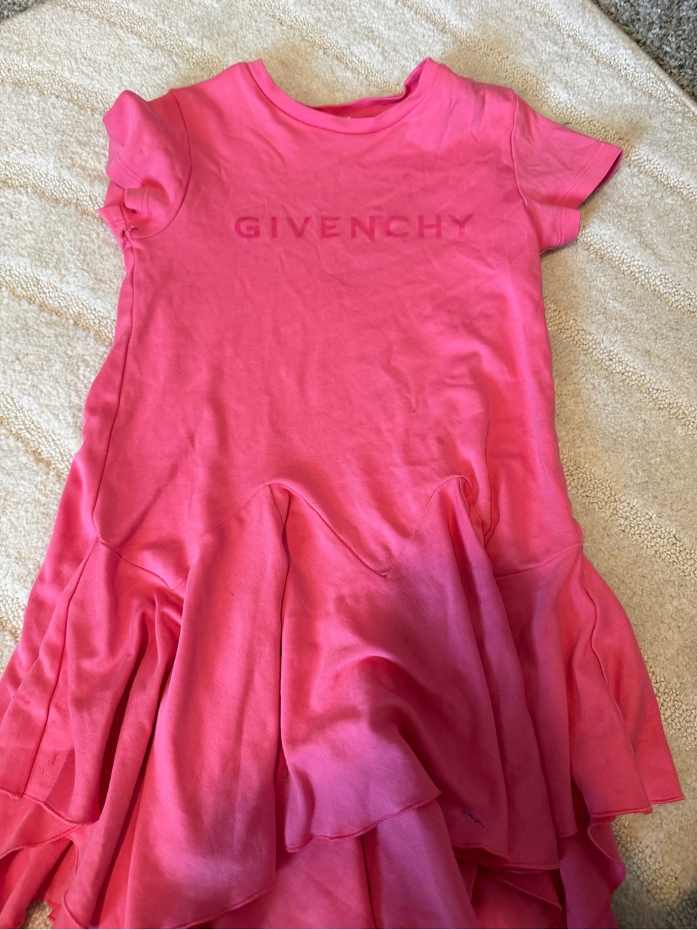 Givenchy Pink Ruffle Short Sleeve Logo Dress Top
